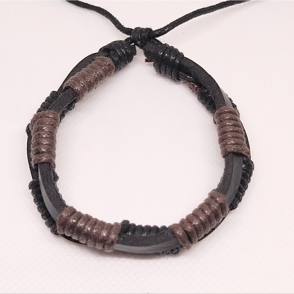 Men's bracelet leather layered brown new d88